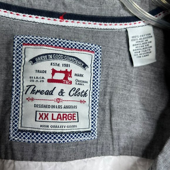 Thread and Cloth Men’s Collared Long Sleeve Shirt Button Up Gray White Size XXL - Picture 5 of 6